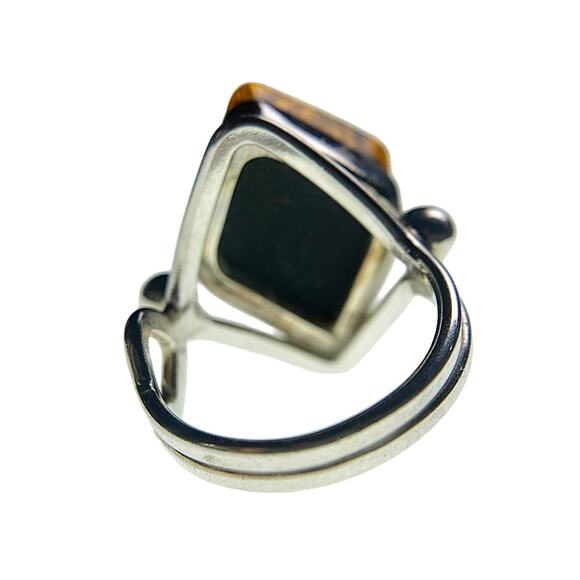 Polish Baltic Amber Ring 925 Sterling Silver Diamond Shape Size 7 Statement - Picture 8 of 12